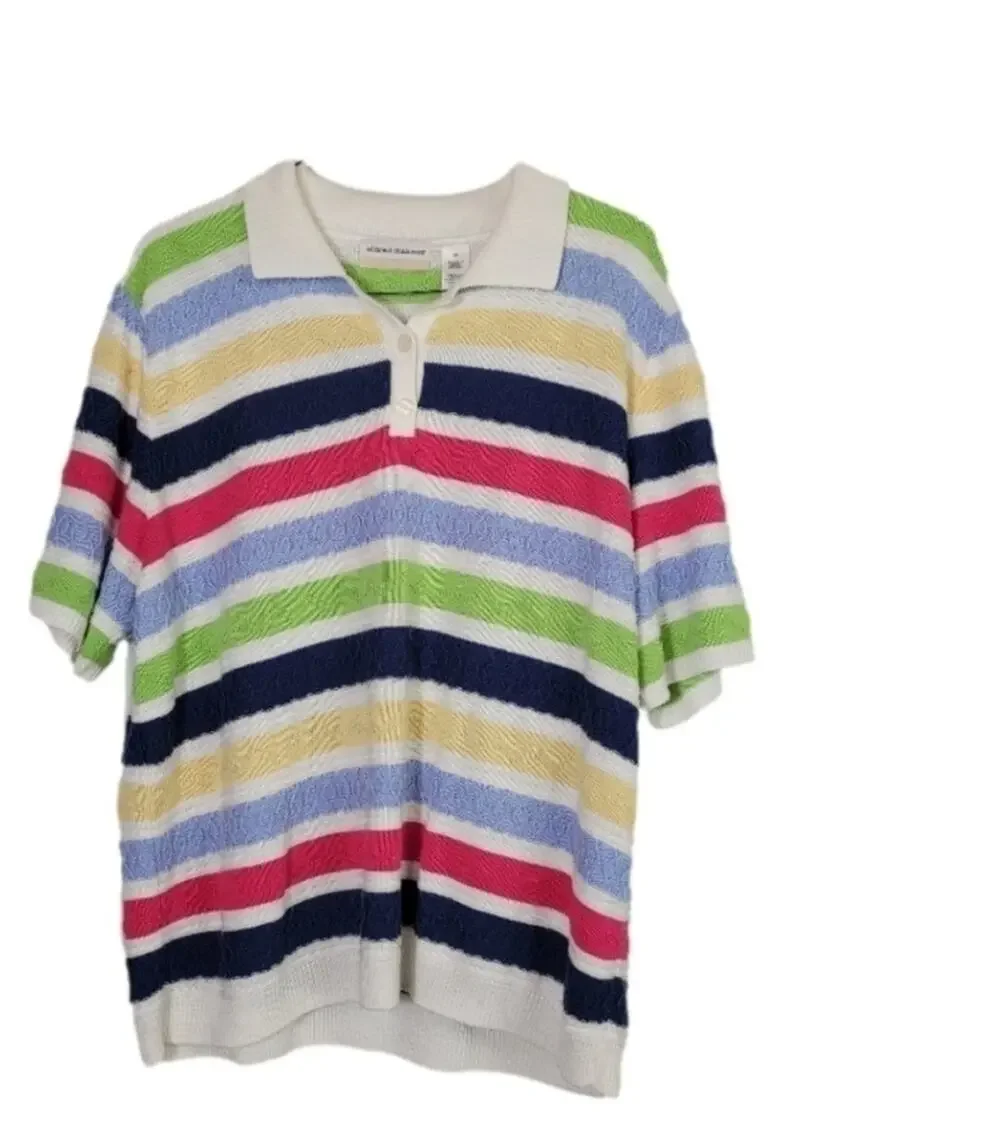Alfred Dunner SZ 3X Sweater VTG Multicolored Striped Knit 3 button Granny Core